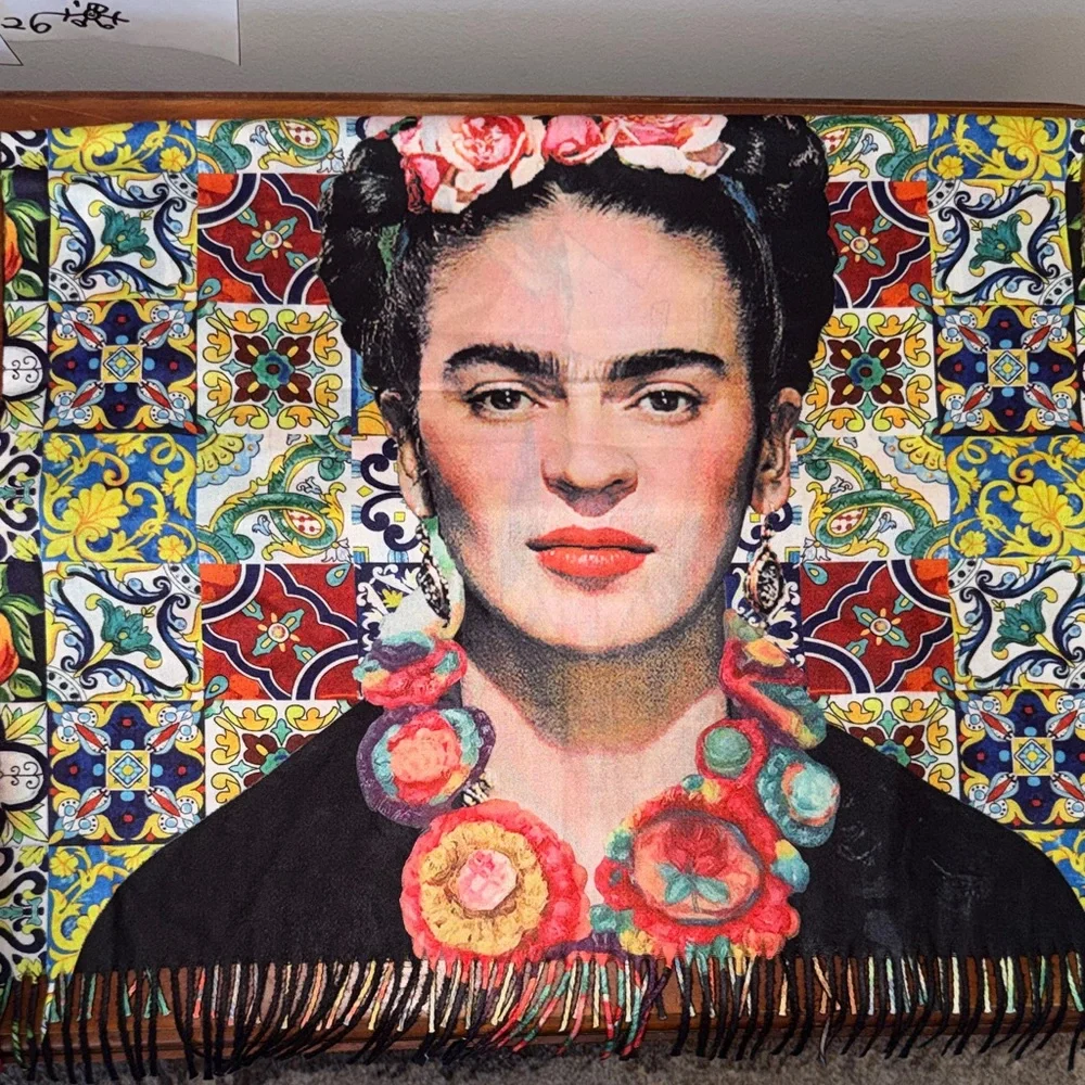Frida Portrait Multicolor Decorative Tapestry/ scarf- Vibrant Floral Design
